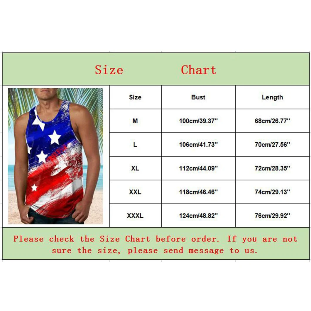 Wholesale Independence Day America Flag 3D Sublimation Printing Men′s Tank Top Vest