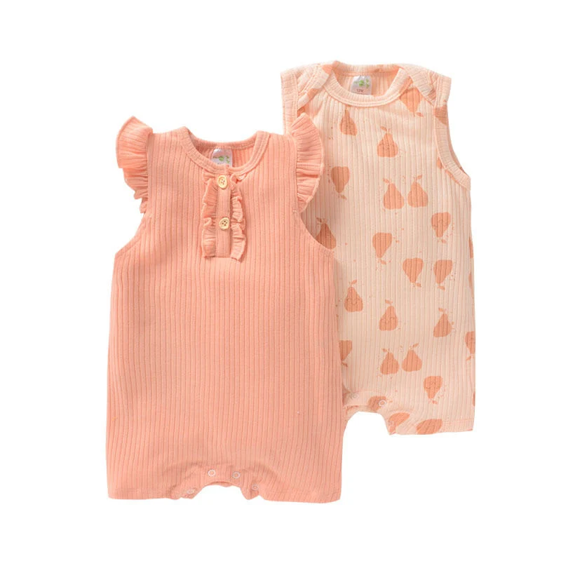 ABC Kids Newborn Baby Girl Ruffle Organic 100% Muslin Cotton Romper Set Wholesale Summer Sleeveless Toddle Bodysuit