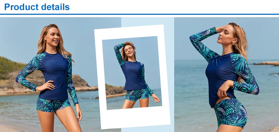 Wholesales Women Two Piece Rash Guard Long Sleeve Sweatshirts UV Upf 50+ Swim Shirt Bathing Suit