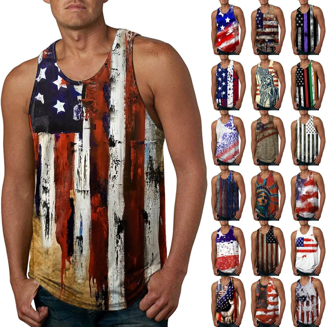 Wholesale Independence Day America Flag 3D Sublimation Printing Men′s Tank Top Vest
