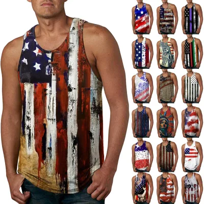 Commerce de gros Jour de l'Indépendance de l'Amérique Drapeau de l'impression par sublimation 3D Men's Tank Top Vest