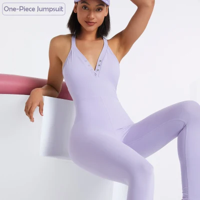 Vente en gros nouvelle mode douce à séchage rapide col en V profond conception vêtements de yoga une pièce body de yoga